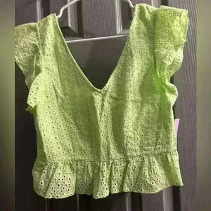 Womens Wild Fable crop top with v neck ruffle sleeves color is eager lemon Small